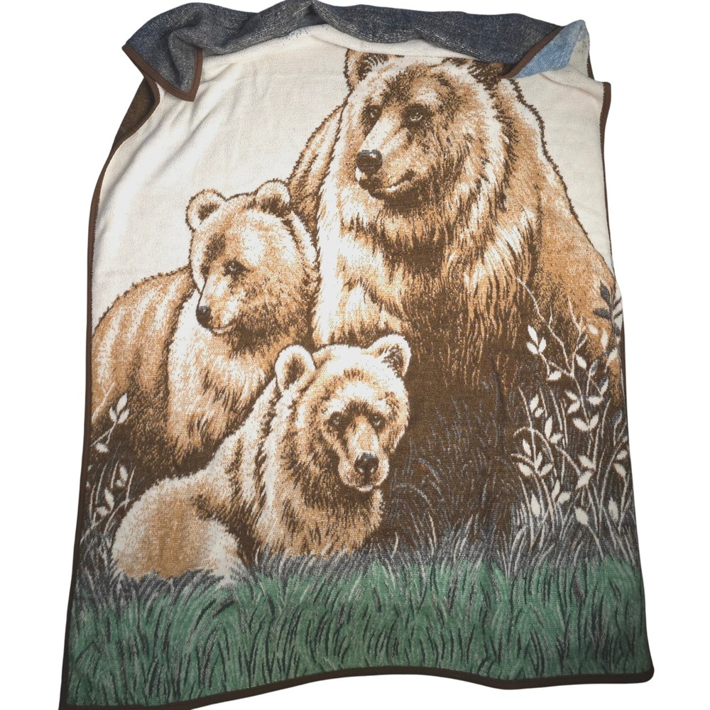 Vintage Bear Family Blanket Cozy Throw‎ Woodland Nature Scene